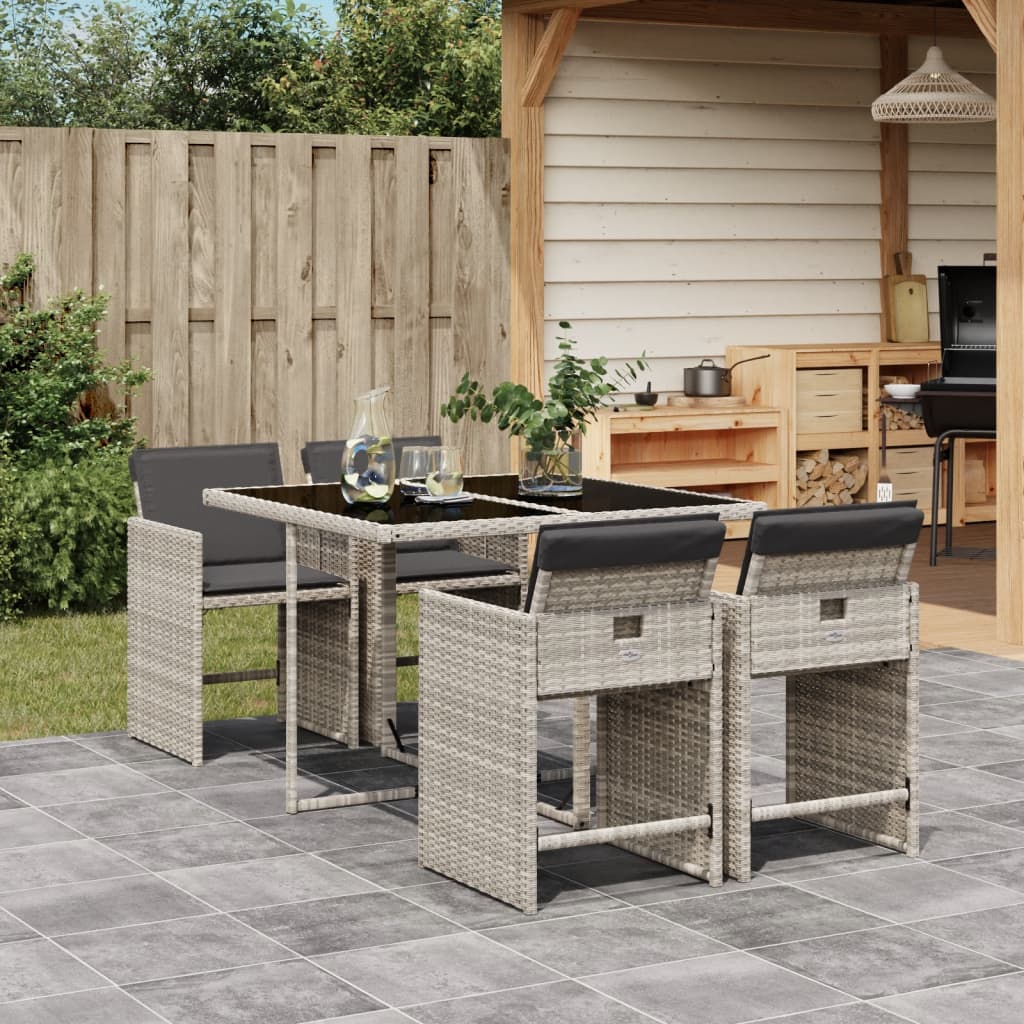 foto del prodotto set pranzo da giardino 5pz con cuscini grigio chiaro polyrattan