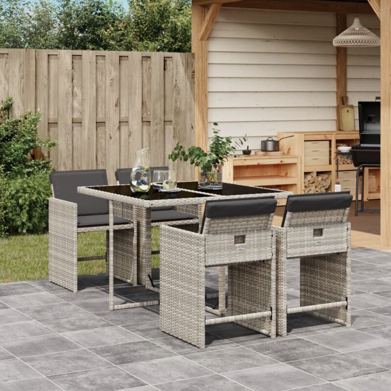 foto del prodotto set pranzo da giardino 5pz con cuscini grigio chiaro polyrattan vidaxl