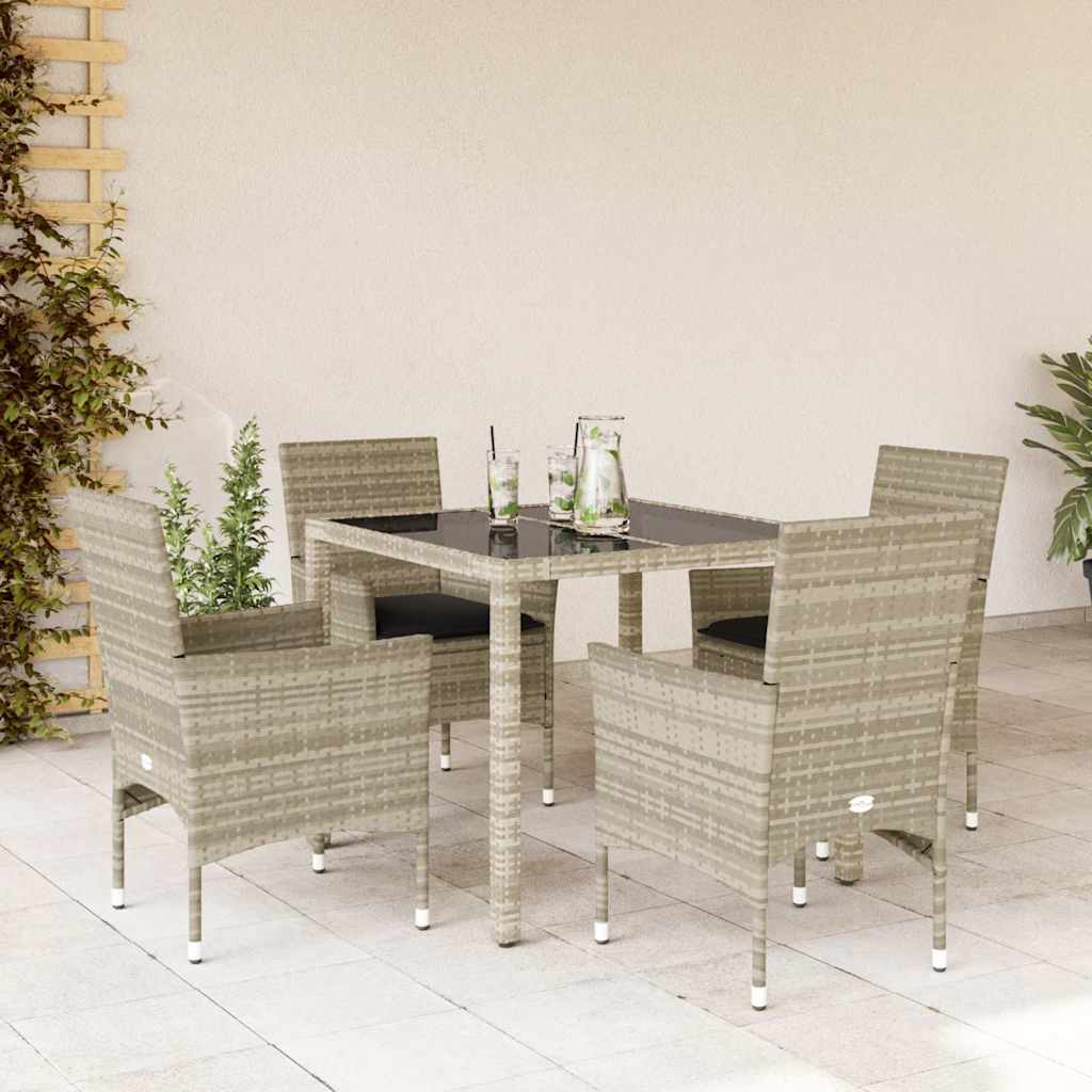 foto del prodotto set pranzo da giardino 5pz con cuscini polyrattan e vetro