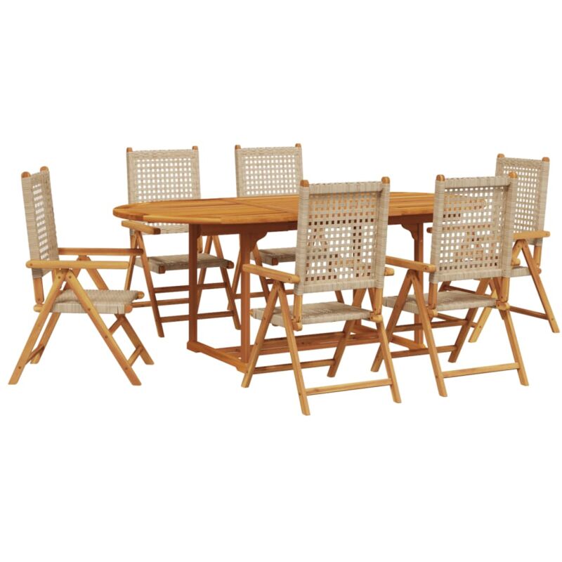 foto del prodotto set pranzo da giardino 7 pz beige polyrattan e legno massello vidaxl