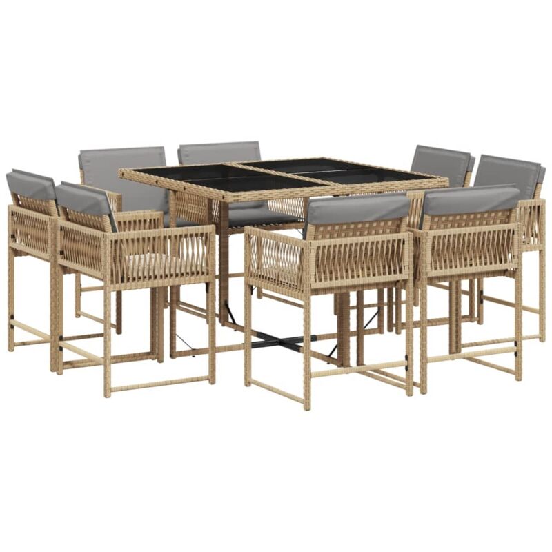 foto del prodotto set pranzo da giardino 9 pz con cuscini beige misto polyrattan vidaxl