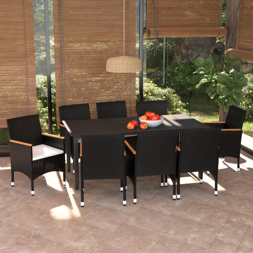 foto del prodotto set pranzo da giardino 9 pz con cuscini in polyrattan nero cod mxl 39702