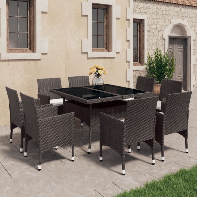 foto del prodotto set pranzo da giardino 9pz polyrattan e vetro temperato marrone vidaxl