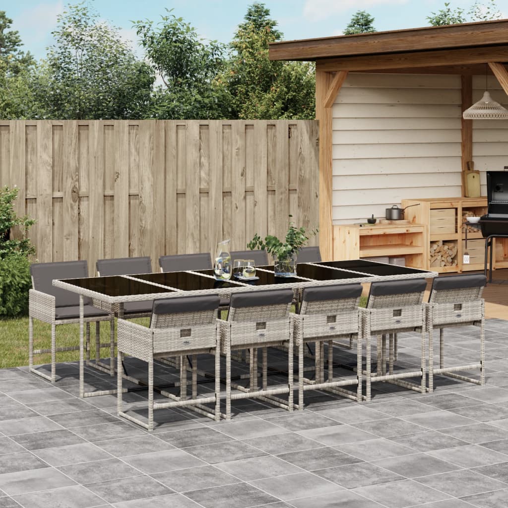 foto del prodotto set pranzo giardino 11pz con cuscini grigio chiaro polyrattan