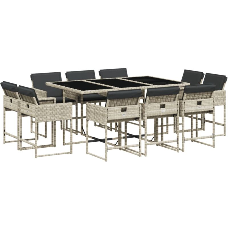 foto del prodotto set pranzo giardino 11pz con cuscini grigio chiaro polyrattan vidaxl