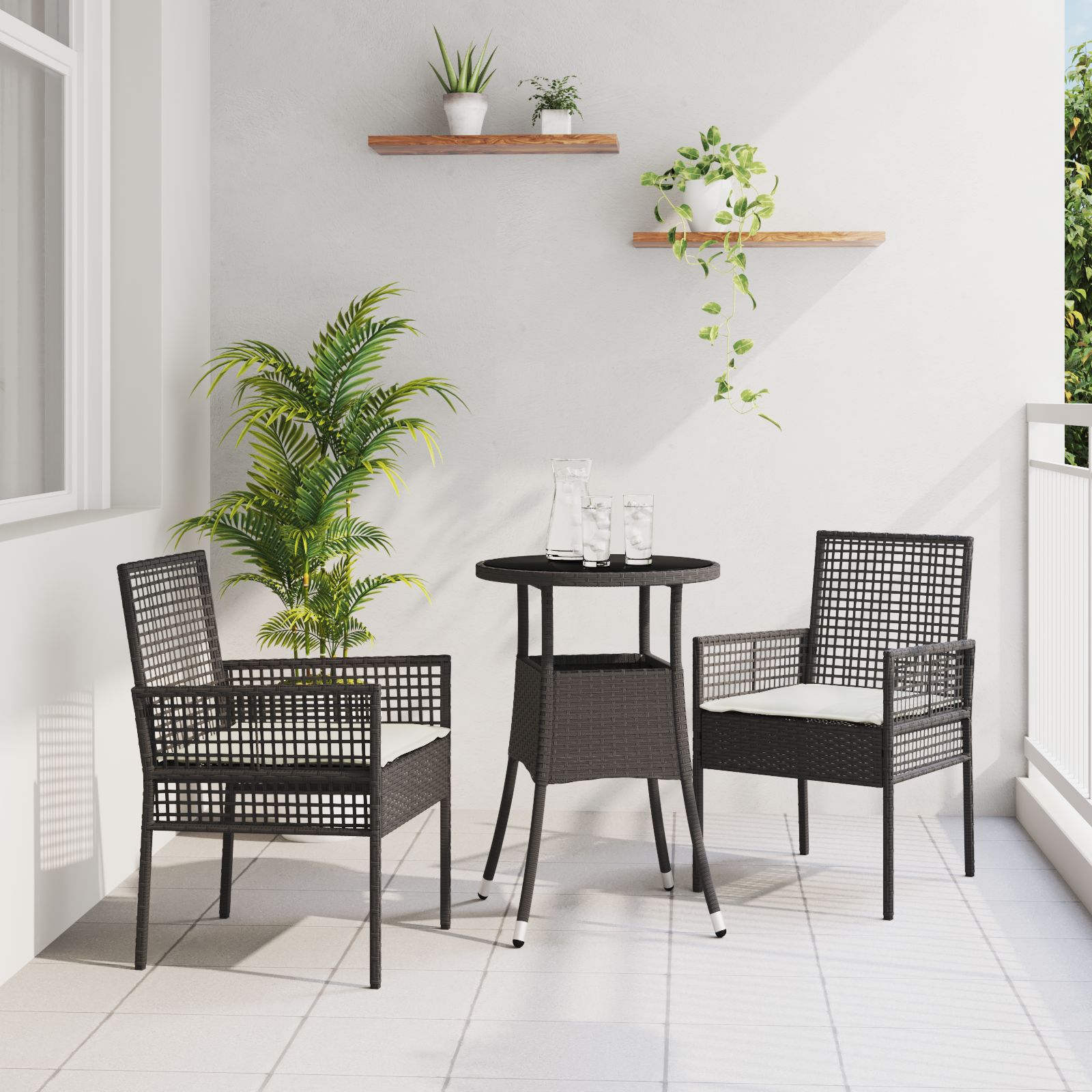 foto del prodotto set pranzo giardino 3 pezzi nero polyrattan