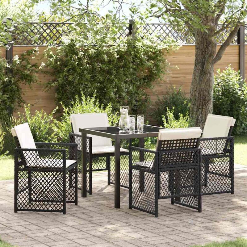 foto del prodotto set pranzo giardino 5 pezzi con cuscini in polirattan nero vidaxl