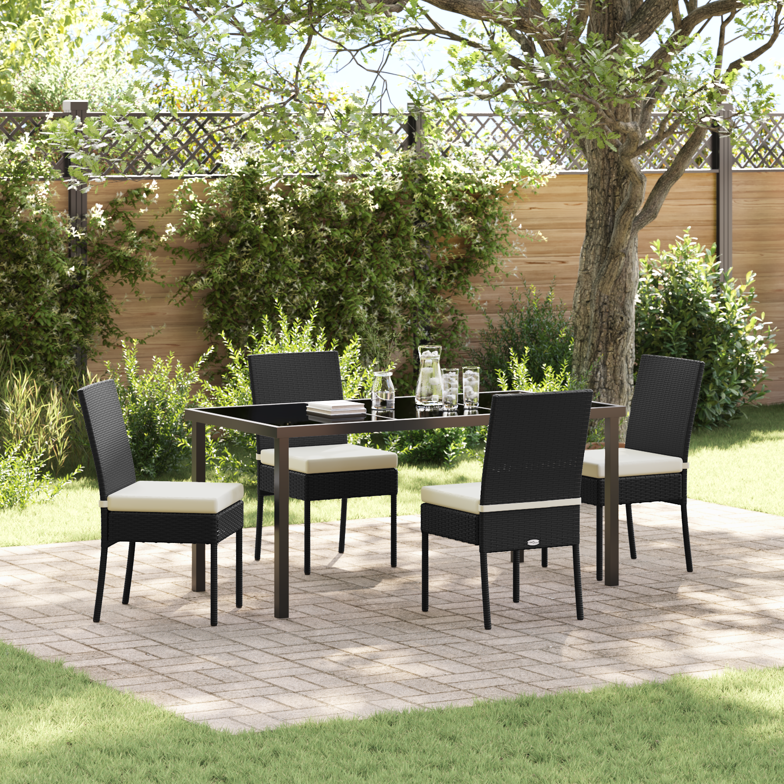 foto del prodotto set pranzo giardino 5 pezzi polyrattan nero