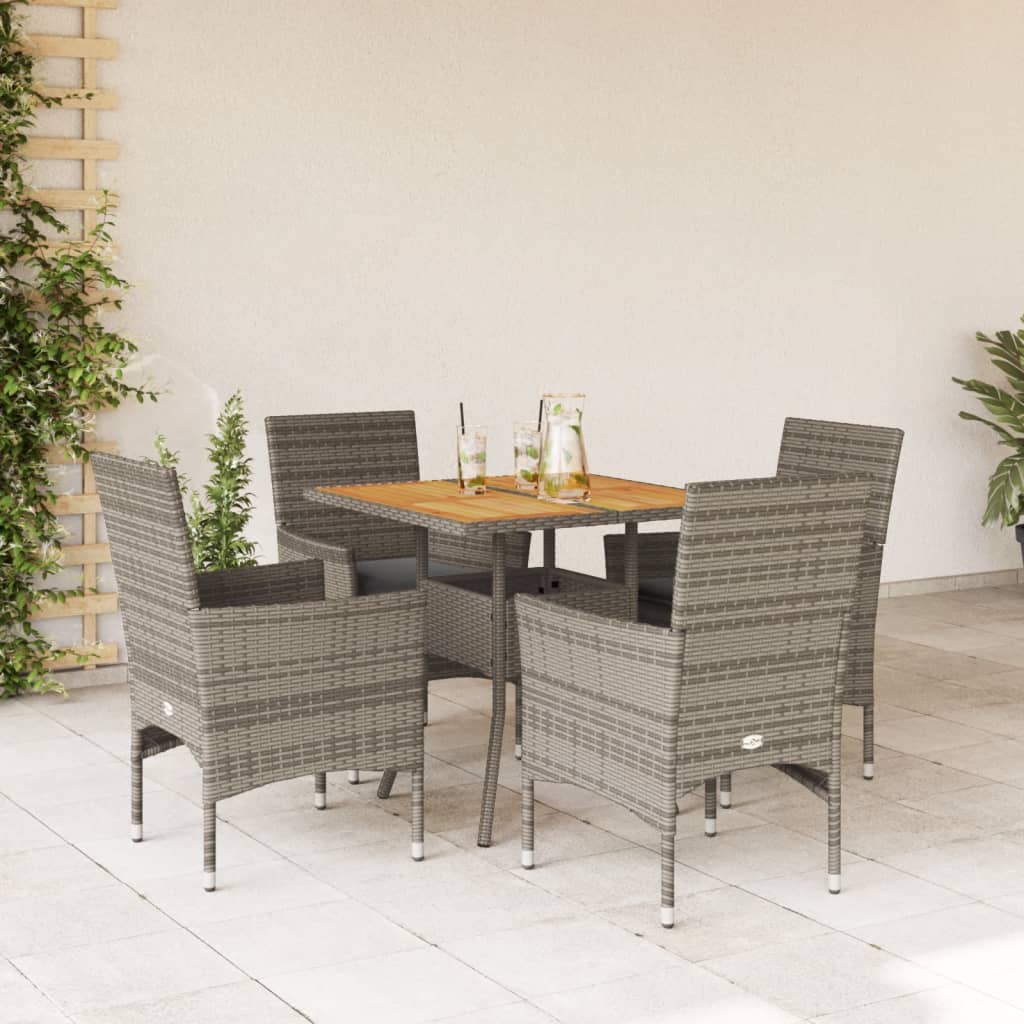 foto del prodotto set pranzo giardino 5 pz con cuscini grigio polyrattan acacia