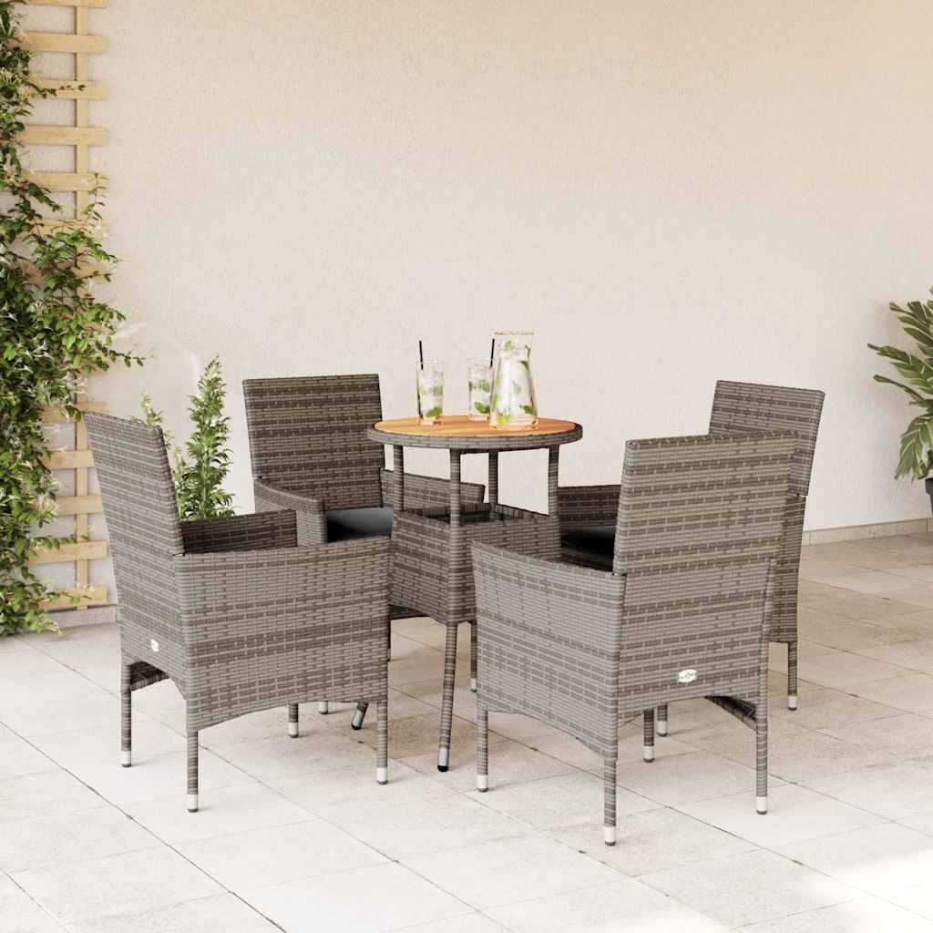 foto del prodotto set pranzo giardino 5 pz con cuscini grigio polyrattan acacia
