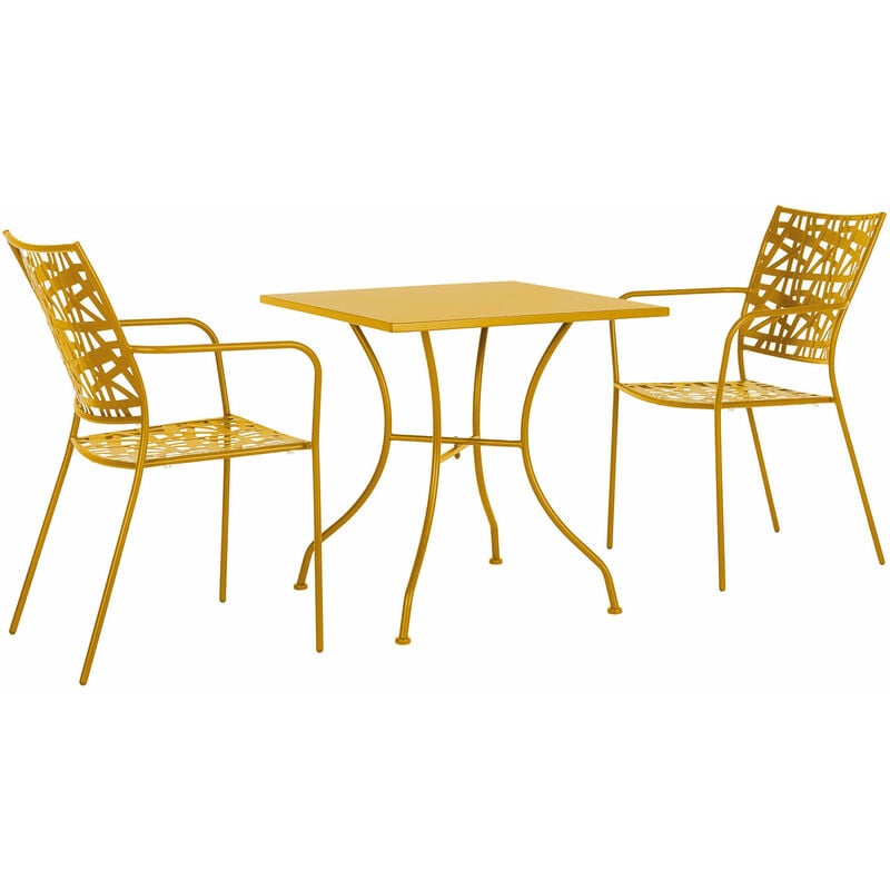 foto del prodotto set pranzo kelsie tavolo 70x70 cm 2 poltrone acciaio colore ocra