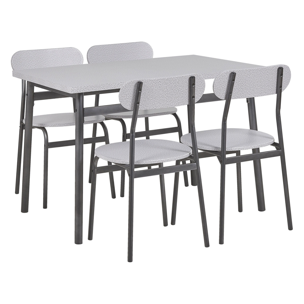 foto del prodotto set pranzo piano grigio gambe acciaio nero tavolo rettangolare 110 x 70 cm 4 sedie moderne