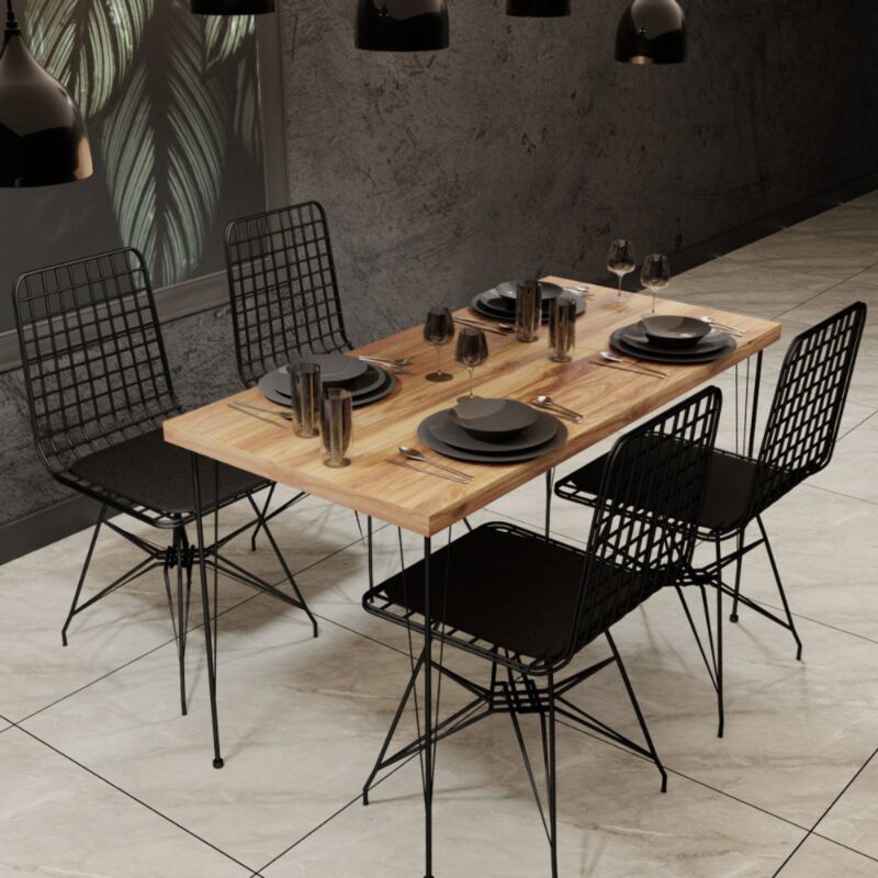 foto del prodotto set pranzo tavolo e sedie industriale legno e nero square