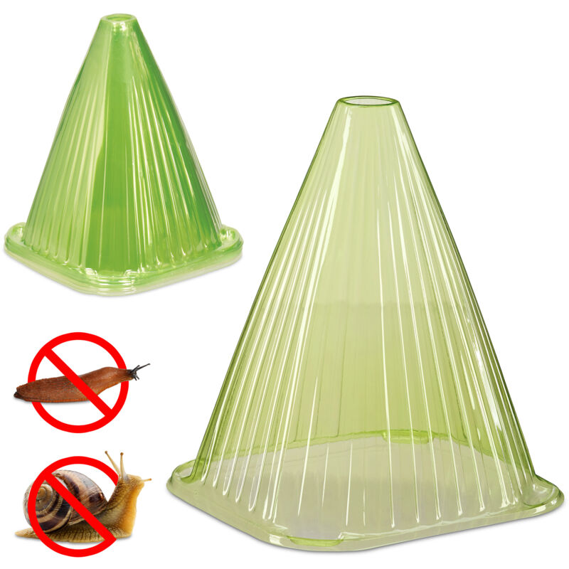 foto del prodotto set protezioni per piante, 12 coni protettivi antilumaca e anti gelo, piantine, hlp 22x19x19 cm, pvc, verde relaxdays