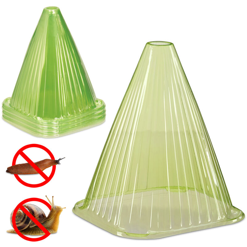 foto del prodotto set protezioni per piante, 32 coni protettivi antilumaca e anti gelo, piantine, hlp 22x19x19 cm, pvc, verde relaxdays