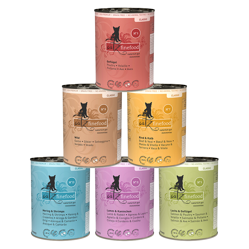 foto del prodotto set prova catz finefood 6 x 400 g mix 1 pollame, salmone, manzo, selvaggina, agnello, aringa