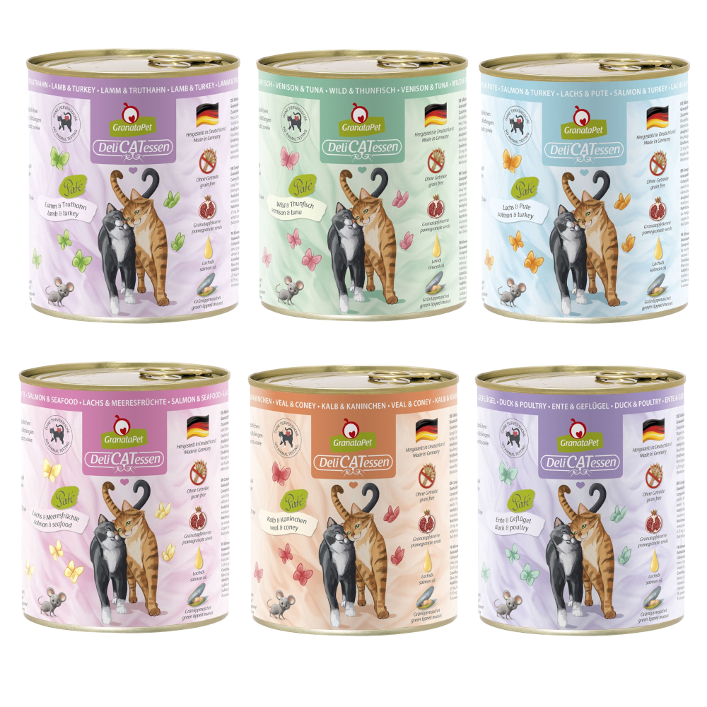foto del prodotto set prova granatapet delicatessen 6 x 800 g umido per gatto mix 1 6 varianti carne e pesce
