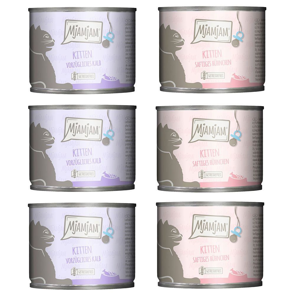 foto del prodotto set prova mjamjam kitten 6 x 200 g umido gatto mix pollo olio di salmone, vitello olio di salmone