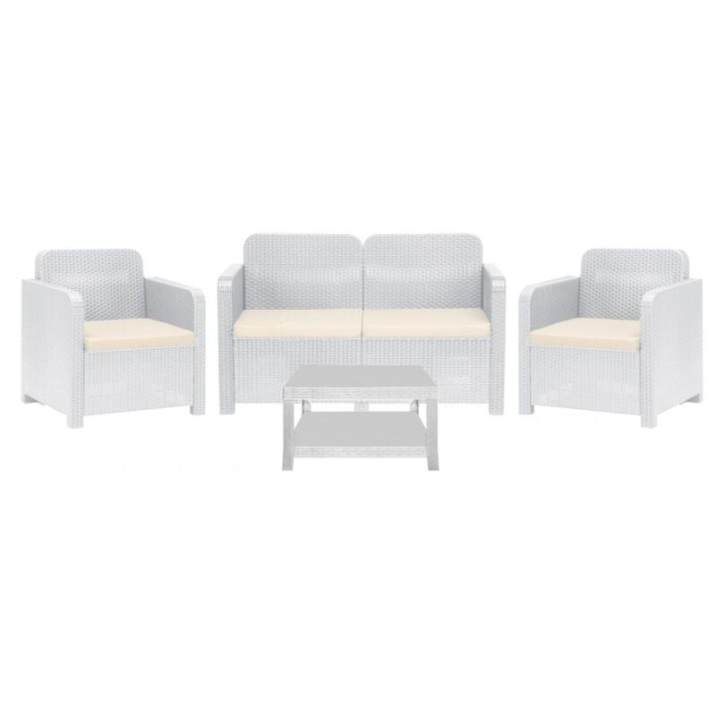 foto del prodotto set rattan garda divano 2 posti e 2 poltrone e tavolino colore bianco