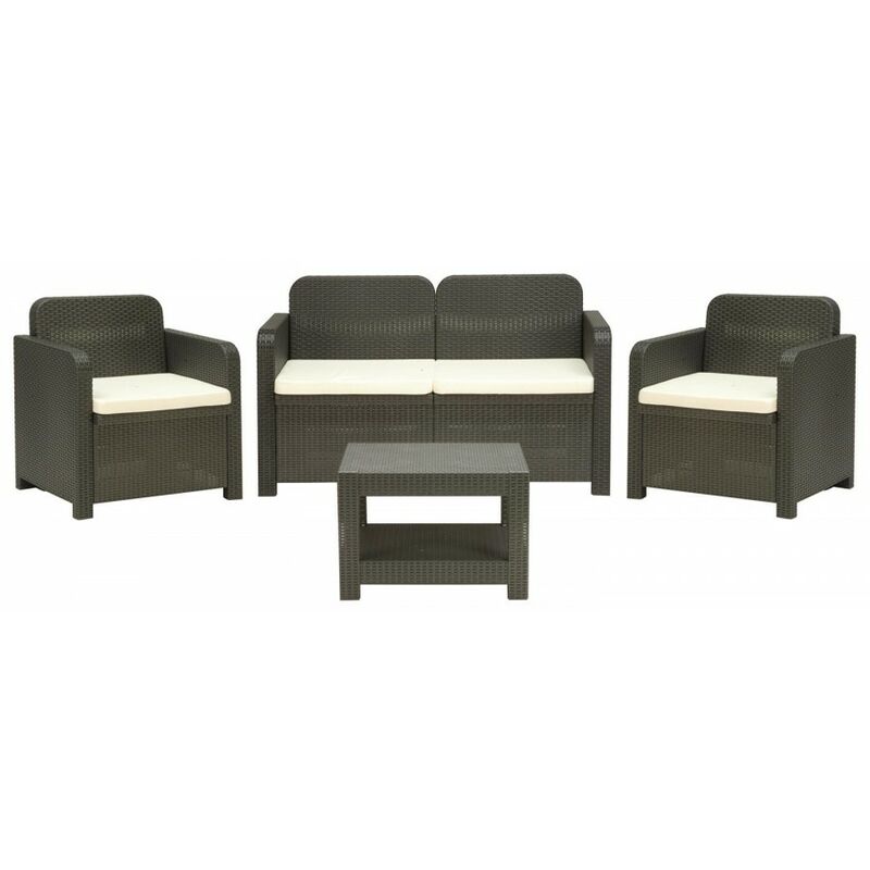 foto del prodotto set rattan giardino divano 2 posti e 2 poltrone con tavolino colore antracite