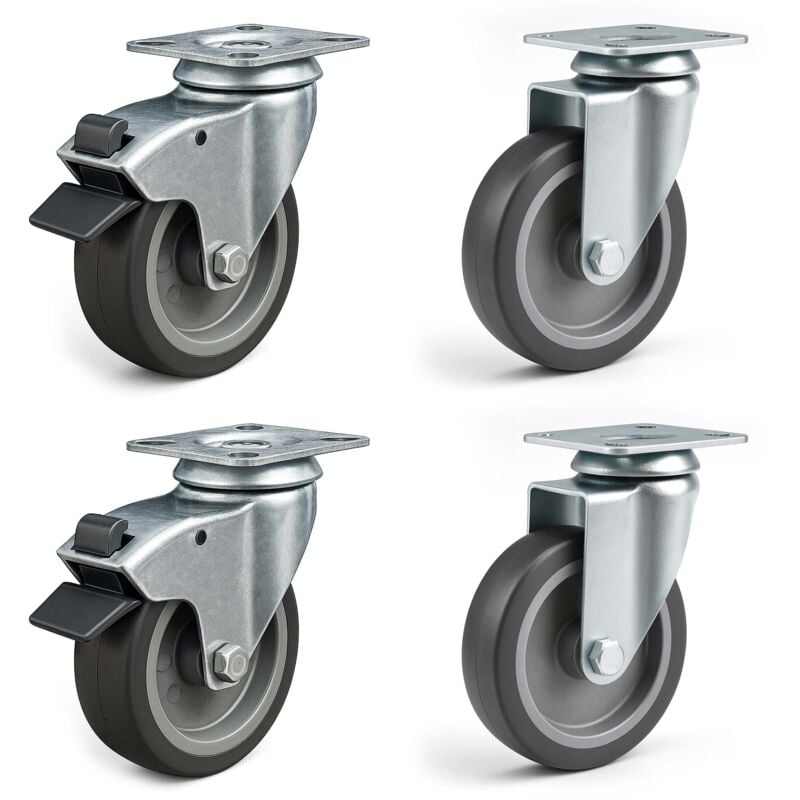 foto del prodotto set rotelle piroettanti da trasporto 75 mm 2 con freno 2 senza freno, max 75 kg a ruota wiltec