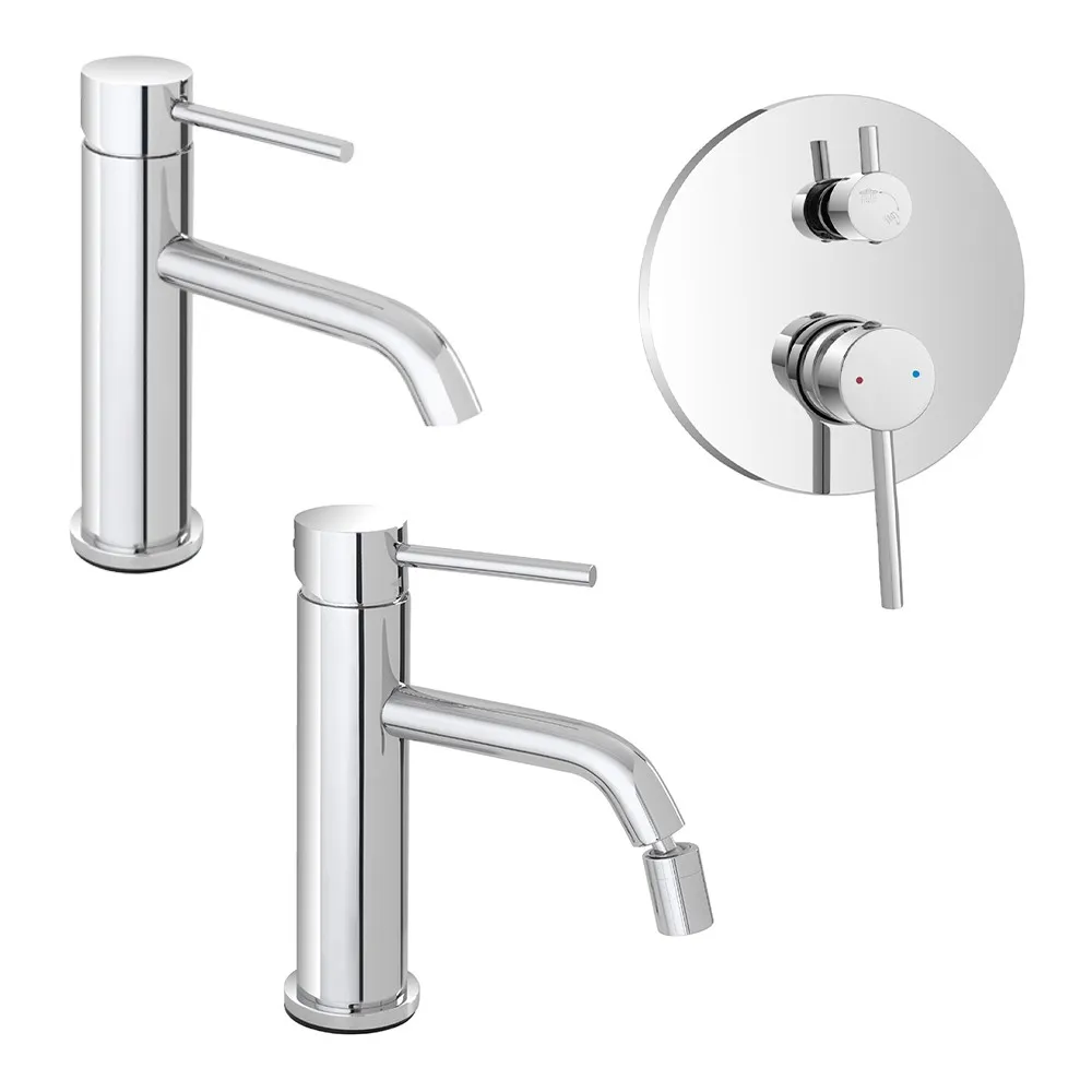 foto del prodotto set rubinetti lavabo bidet e doccia a due vie in acciaio inox nuego