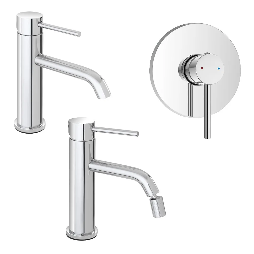 foto del prodotto set rubinetti lavabo bidet e doccia in acciaio inox con scarico nuego