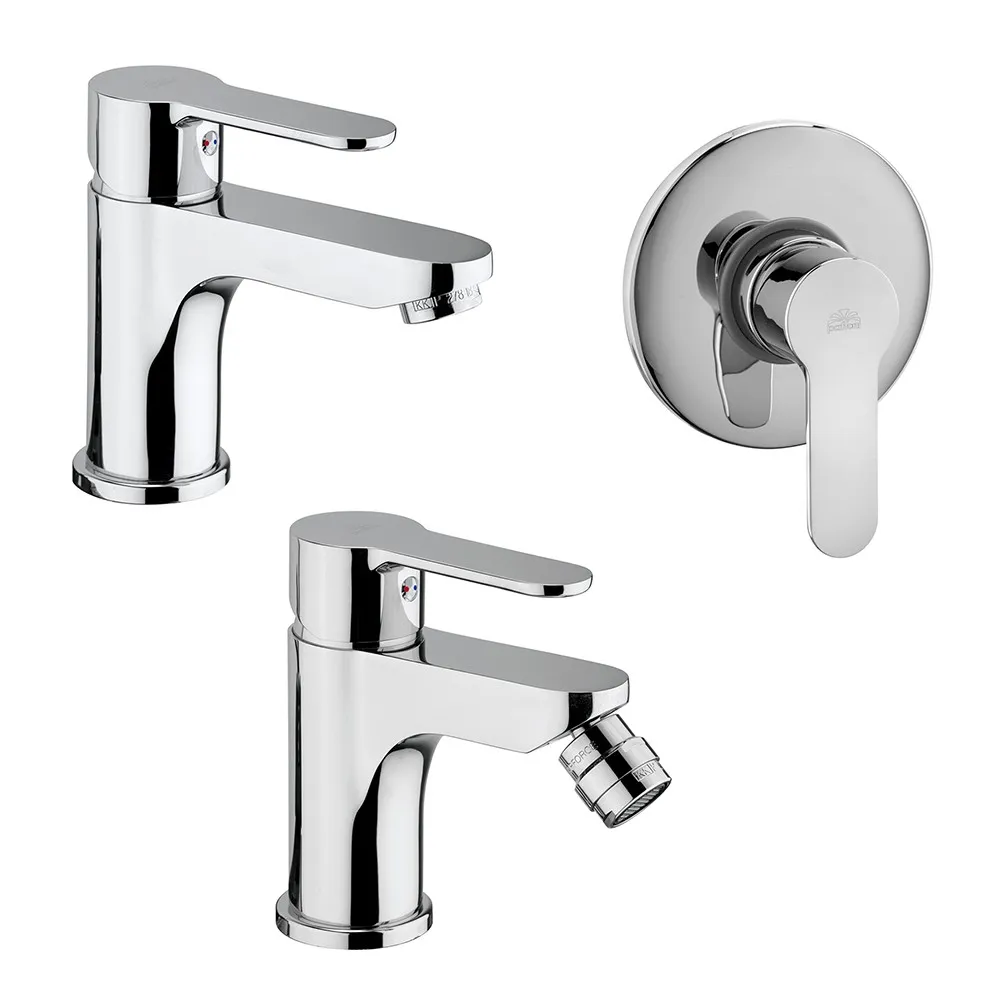 foto del prodotto set rubinetti lavabo bidet e doccia paffoni blu in ottone cromato