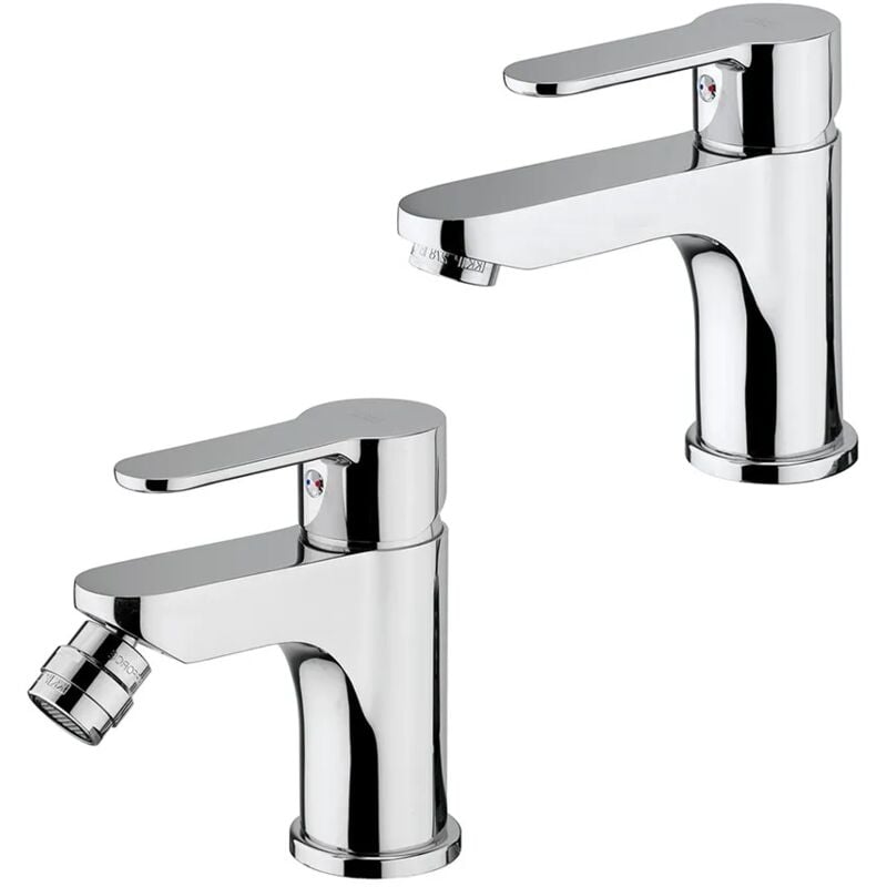 foto del prodotto set rubinetti lavabo e bidet paffoni blu cromati con scarico incluso