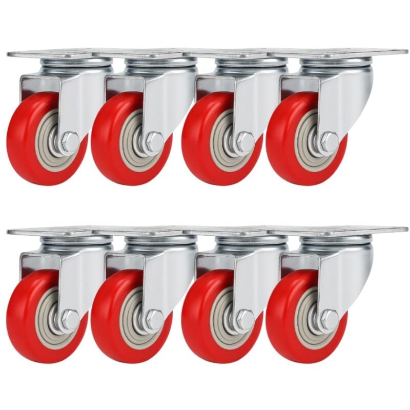 foto del prodotto set ruote girevoli 75 mm rotelle silenziose piroettanti in poliuretano rosse, per carrello,mobili,elettrodomestici, banchi da lavoro