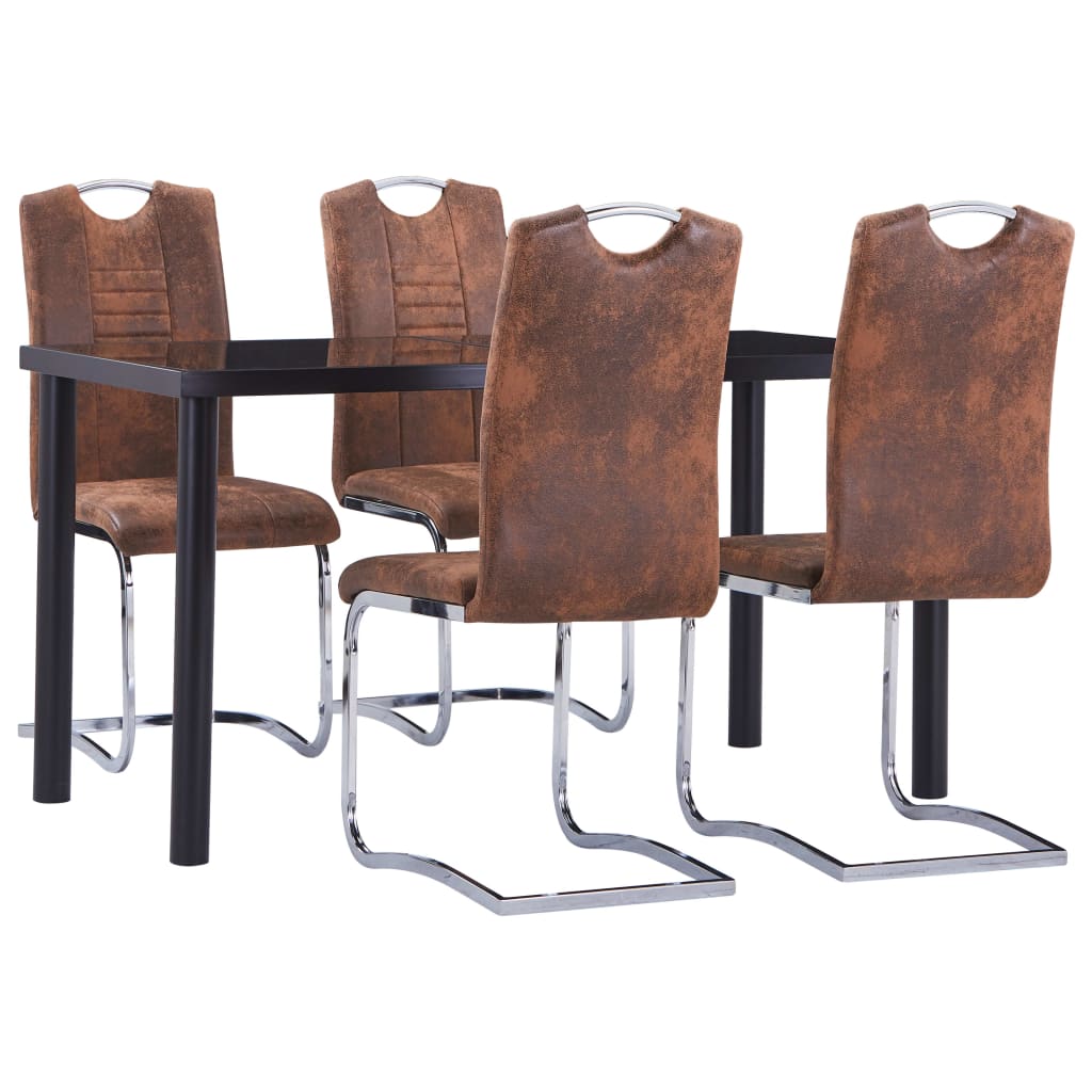 foto del prodotto set sala da pranzo 5 pz in similpelle scamosciata marrone cod mxl 65259