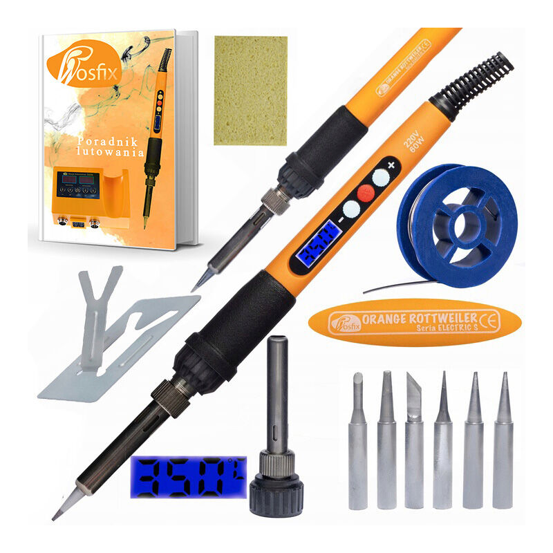 foto del prodotto set saldatore di precisione 11in1 con display rosfix orange rottweiler or60w electric s series saldatore, 6 punte, spugna, stagno e supporto 