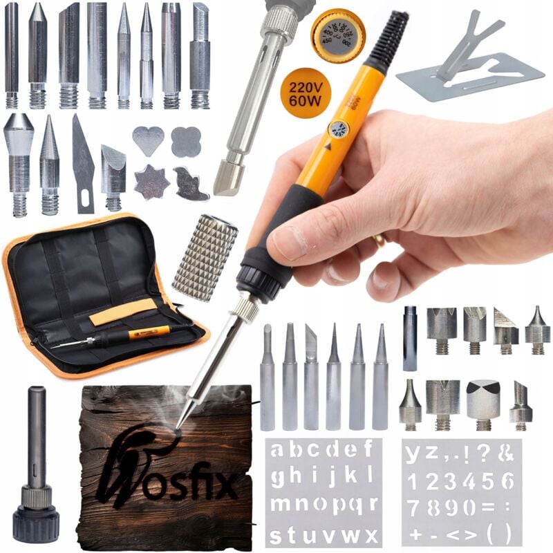 foto del prodotto set saldatore rosfix precision con rosfix orange pitbull op60w 30 elementi a legna organizer astuccio per utensili 265x140x50mm