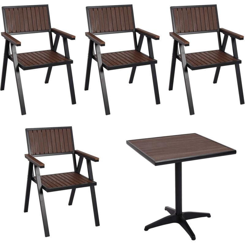 foto del prodotto set salottino esterno giardino hhg 861 alluminio aspetto legno tavolino con 4x sedie nero marrone scuro