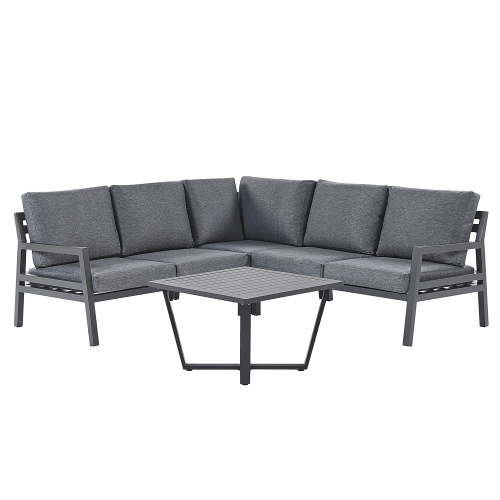 foto del prodotto set salotto angolare da giardino 5 posti in alluminio grigio e nero vizzini
