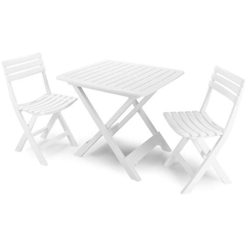 foto del prodotto set salotto con 2 sedie tavolo da giardino pieghevole resistente camping bianco 006669 trade shop traesio