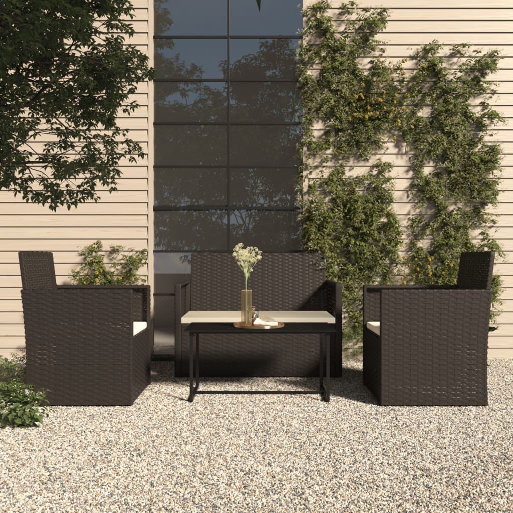 foto del prodotto set salotto da esterno 4 pz con cuscini in polyrattan nero
