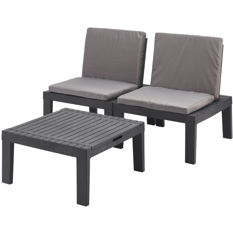 foto del prodotto set salotto da esterno aixela, composizione da giardino con 2 sedute con schienale ed 1 modulo multifunzione, salottino con cuscini, 100 made in