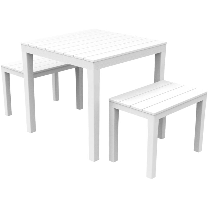 foto del prodotto set salotto da esterno alambico, composizione da giardino con 1 tavolo quadrato e 2 panche, salottino indoor e outdoor da pic nic, 100 made in