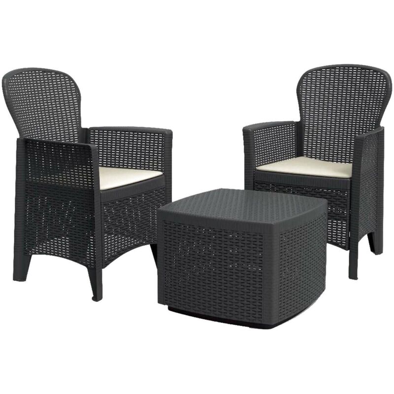 foto del prodotto set salotto da esterno anny, set da giardino, salottino effetto rattan, 100 made in italy, 2 poltrone e 1 tavolino contenitore, antracite dmora