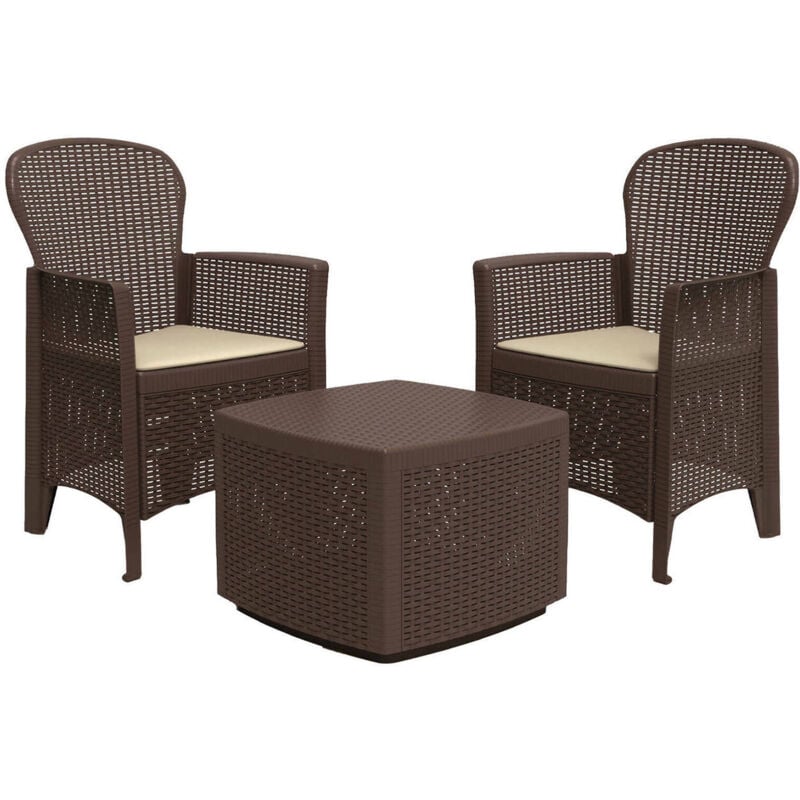 foto del prodotto set salotto da esterno anny, set da giardino, salottino effetto rattan, 100 made in italy, 2 poltrone e 1 tavolino contenitore, marrone dmora