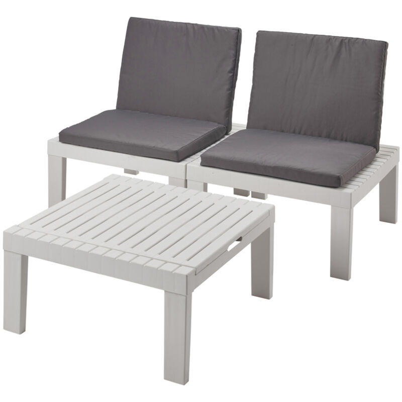 foto del prodotto set salotto da esterno cervia, set da giardino con 2 sedute con schienale ed 1 modulo multifunzione, salottino con cuscini, 100 made in italy,