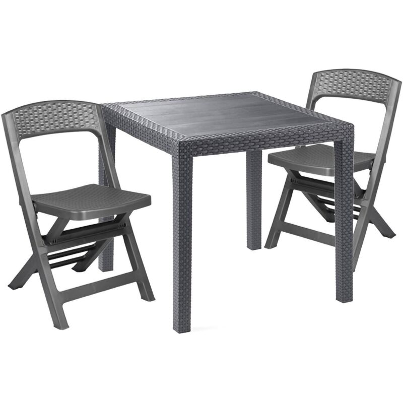 foto del prodotto set salotto da esterno falconara, salottino outdoor o indoor, tavolo quadrato con 2 sedie pieghevoli, made in italy, antracite dmora