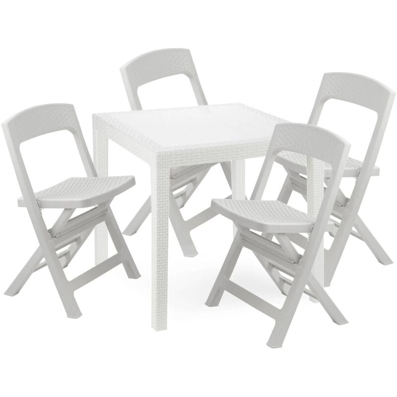 foto del prodotto set salotto da esterno falconara, salottino outdoor o indoor, tavolo quadrato con 2 sedie pieghevoli, made in italy, bianco dmora