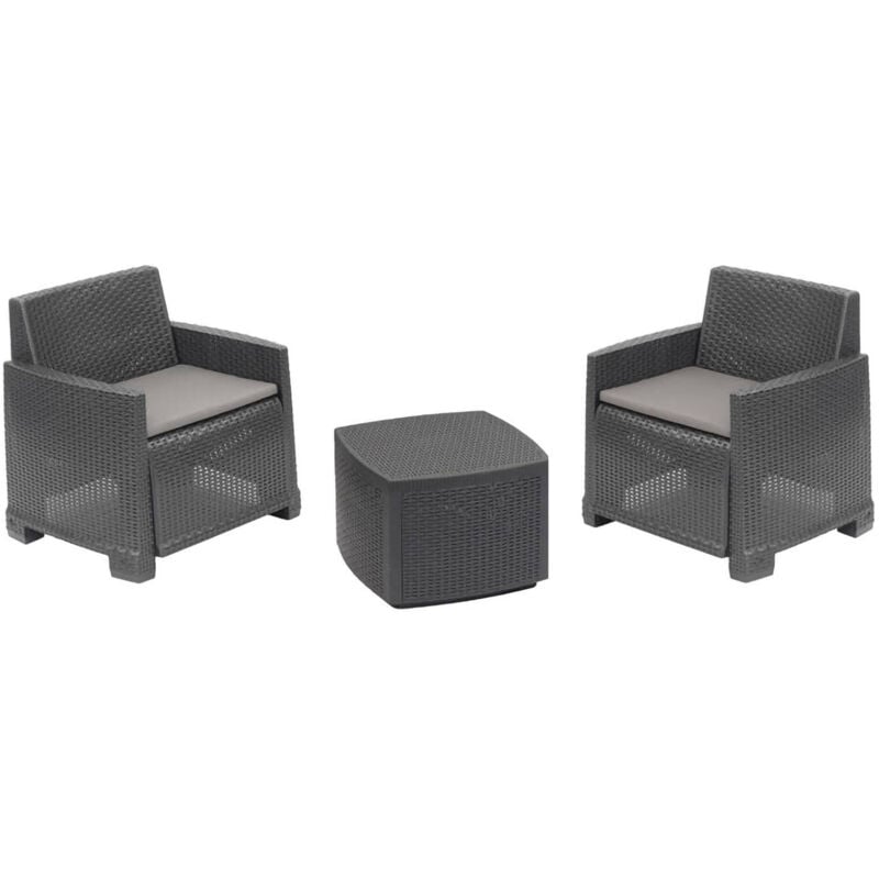 foto del prodotto set salotto da esterno laigueglia, set da giardino con 2 poltrone e 1 tavolino contenitore, effetto rattan con cuscini, 100 made in italy,