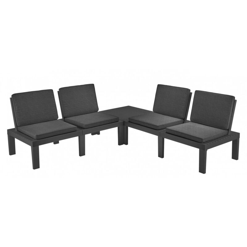 foto del prodotto set salotto da esterno, set da giardino con 4 sedute con schienale ed 1 modulo multifunzione, salottino con cuscini, 100 made in italy, antracite
