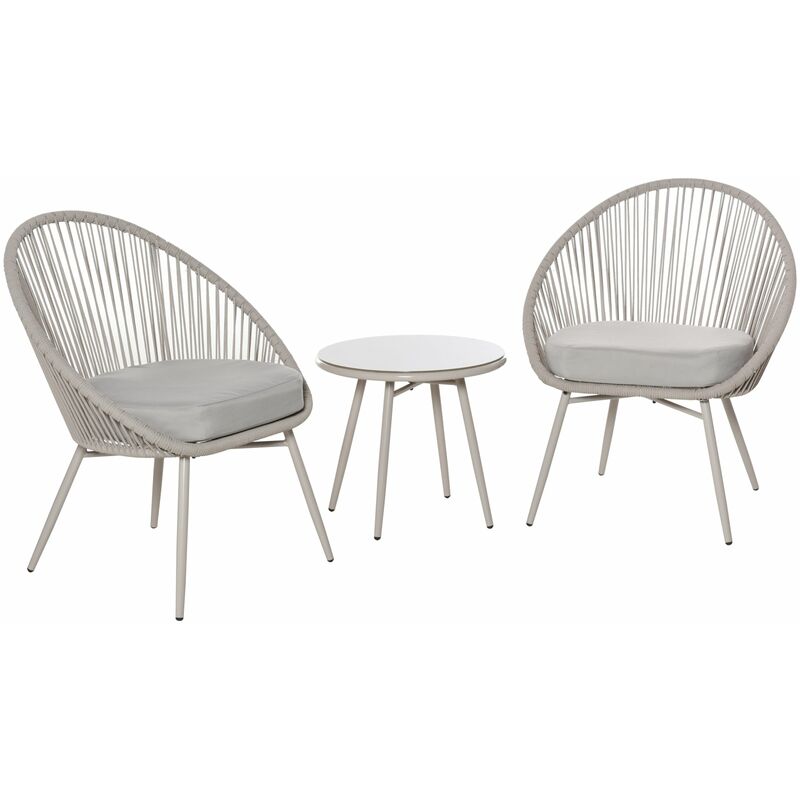 foto del prodotto set salotto da giardino 2 poltrone e tavolino in rattan bianco crema