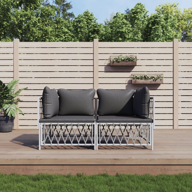 foto del prodotto set salotto da giardino 2 pz con cuscini in acciaio bianco vidaxl