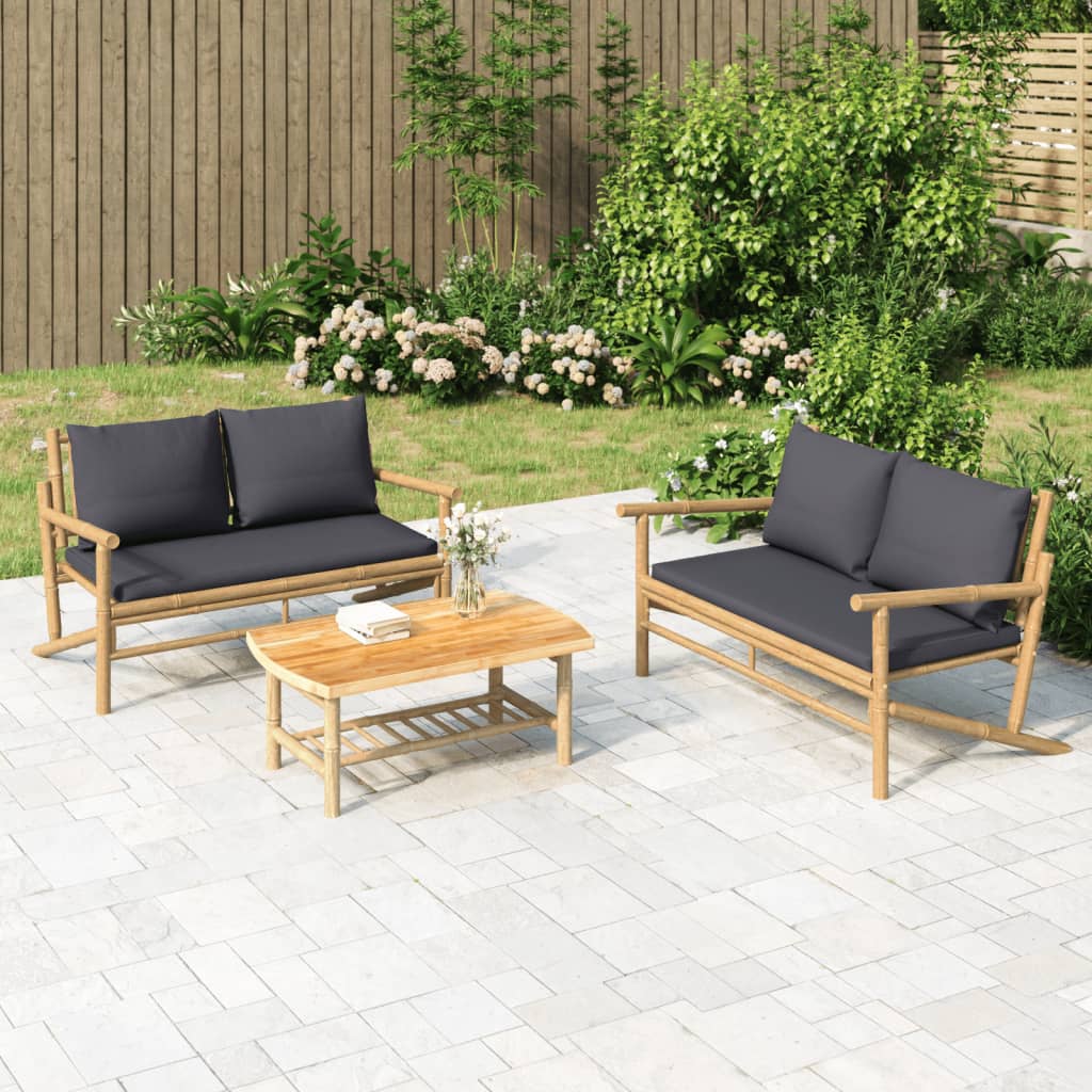 foto del prodotto set salotto da giardino 2pz con cuscini grigio scuro bamb 