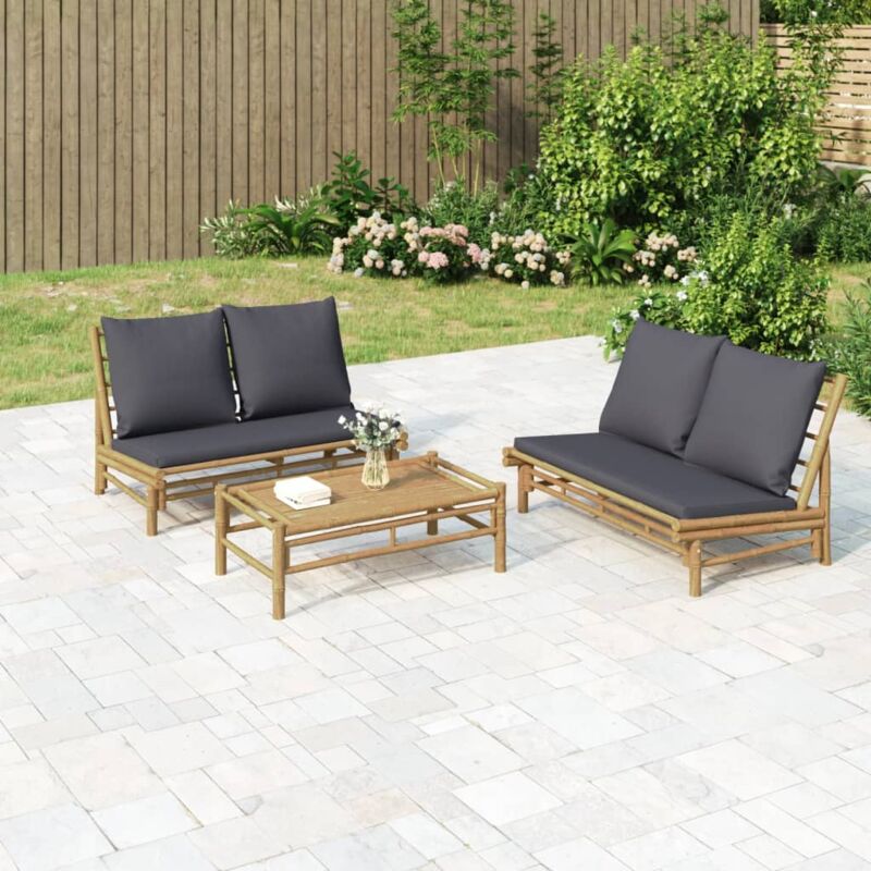 foto del prodotto set salotto da giardino 2pz con cuscini grigio scuro bamb vidaxl 597135